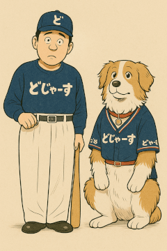 どじゃーすの大谷っぽい幸四郎とデコピンっポイ犬