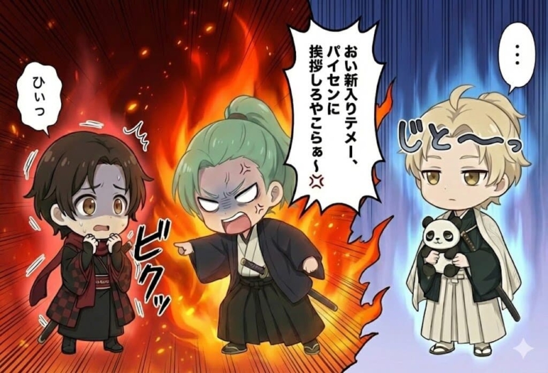 [8-3]これまでの鬱憤を晴らすかのように加州に詰め寄る膝丸とドン引きの髭切